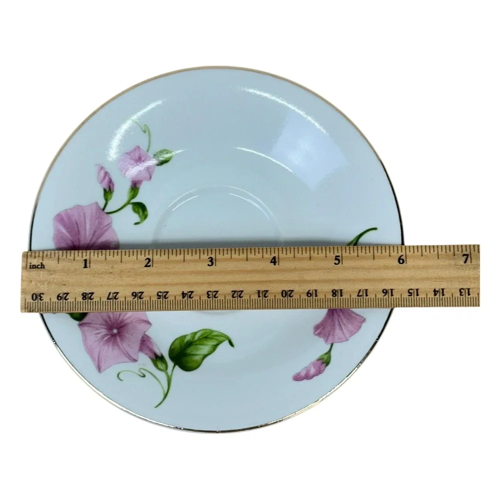 Teleflora Porcelain Tea Cup Saucer Set Pink Morning Glory Floral‎ Gold Trim
